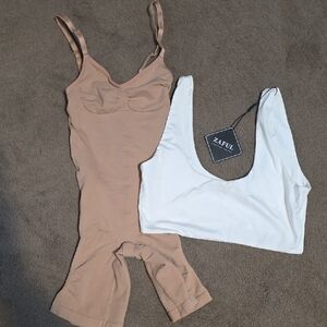 Zaful White and Tan Bodysuit Duo